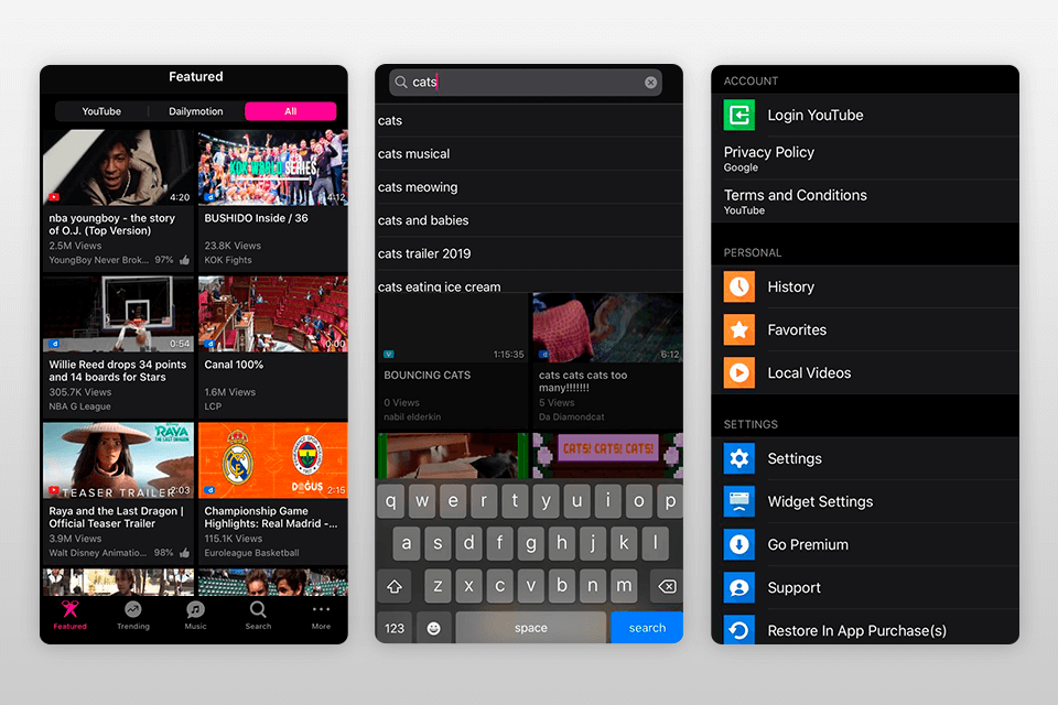 videotube youtube app for iphone interface