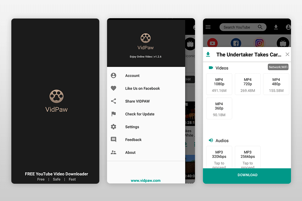 vidpaw app youtube and music downloader for android interface