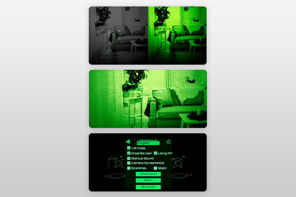 vr night vision for cardboard app interface