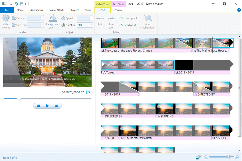 windows movie maker video splitter interface