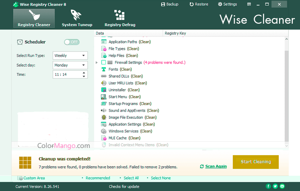 wise registry cleaner download interface