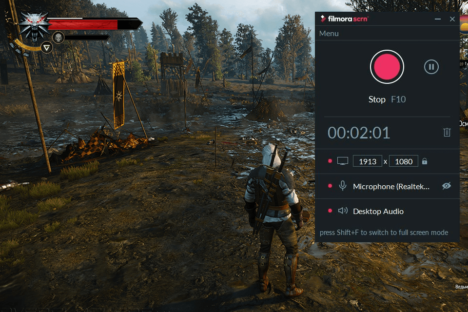 wondershare filmora scrn game recording software interface