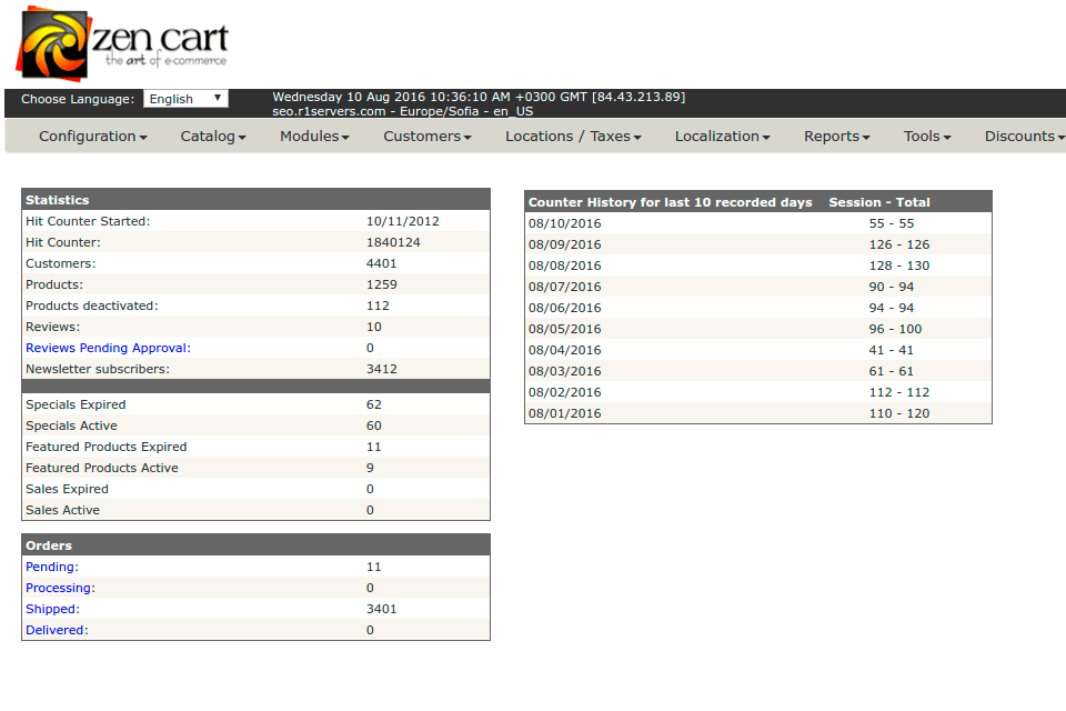 zen cart open source ecommerce platform interface