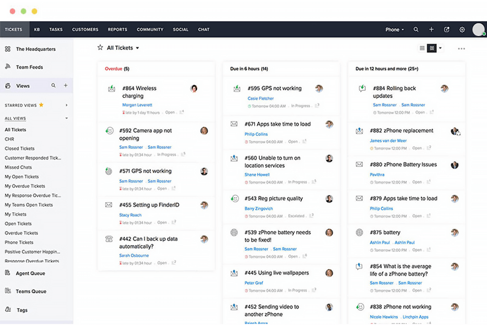 interfaz de software de servicio al cliente de redes sociales zoho desk