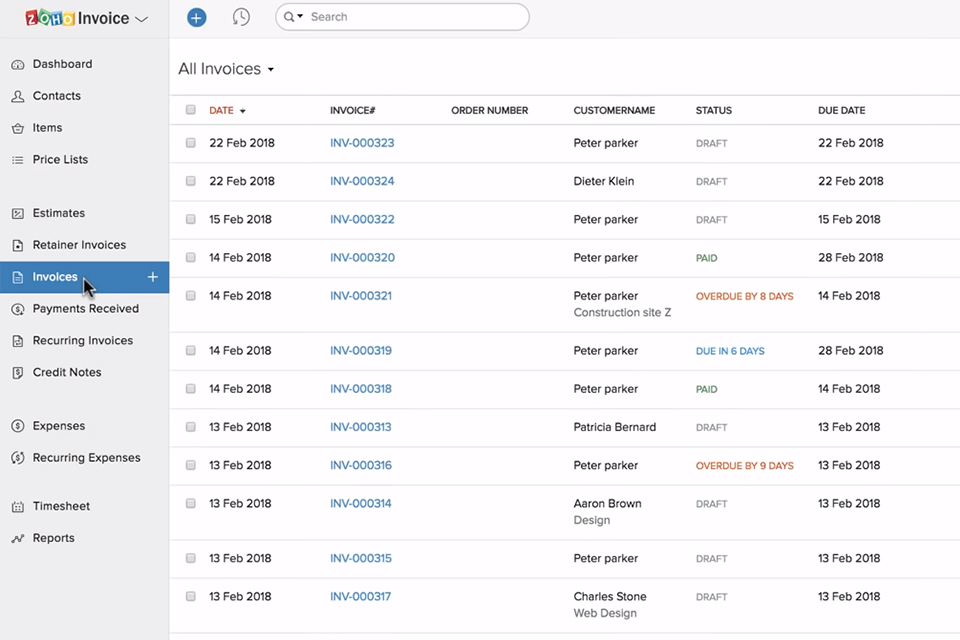 zoho invoice invoice software for mac interface