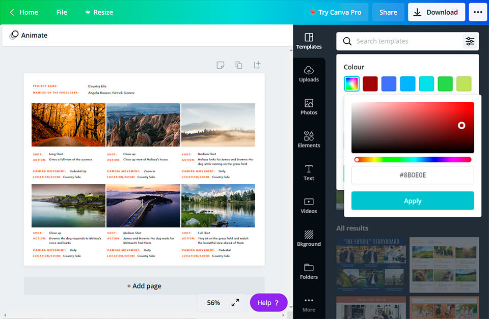 сanva storyboard software interface