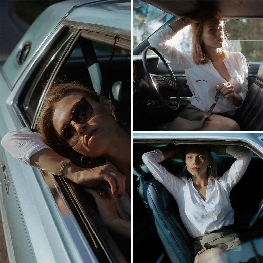 Woman in Sunglasses Standing and Posing by Vintage Car · Free Stock Photo