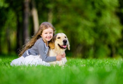 retouchers portfolio little girl with a dog on the grass