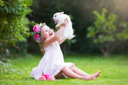retouchers portfolio little girl with a rabbit on the grass