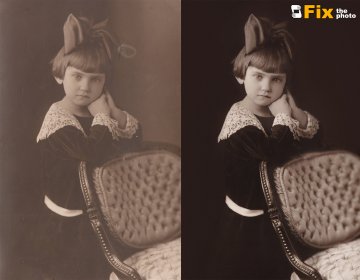 retouching before and after restoration girl near the chair