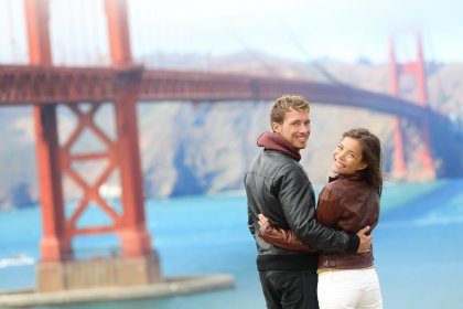 retouching before and after couple on the bridge background