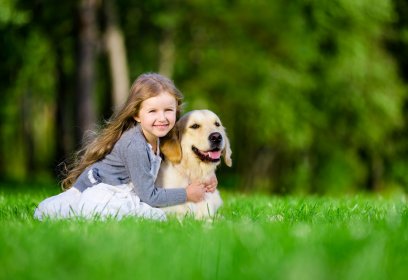 retouching before and after girl with a dog on the grass