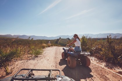 retouched images before and after a girl on an ATV