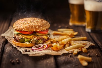 food photo retouching hamburger with fries