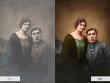 restore old pictures online free the man and woman on a dark background